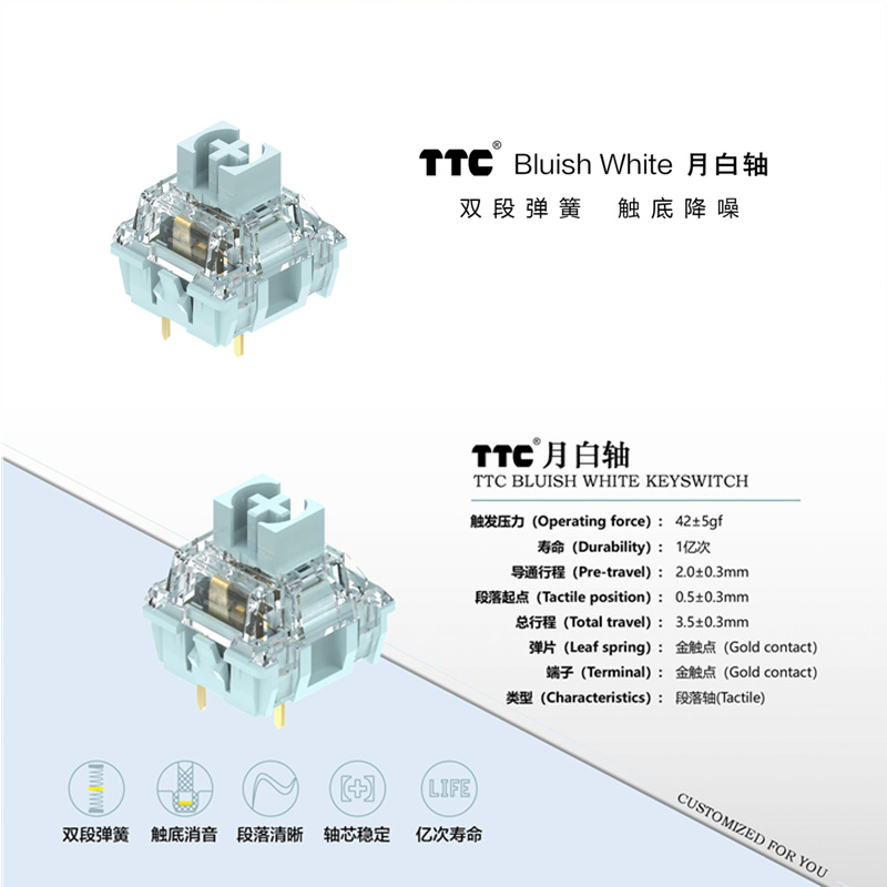 TTC bläulicher weißer Schalter – Silent Switch Mechanical Keyboard Bewertung und Preis